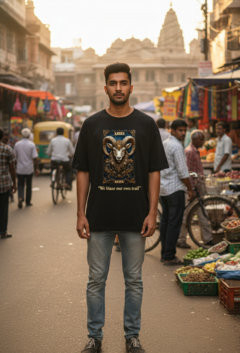 The Aries Pioneer | 'Blaze Your Trail' Zodiac Oversized Tee | Fire Sign Collection