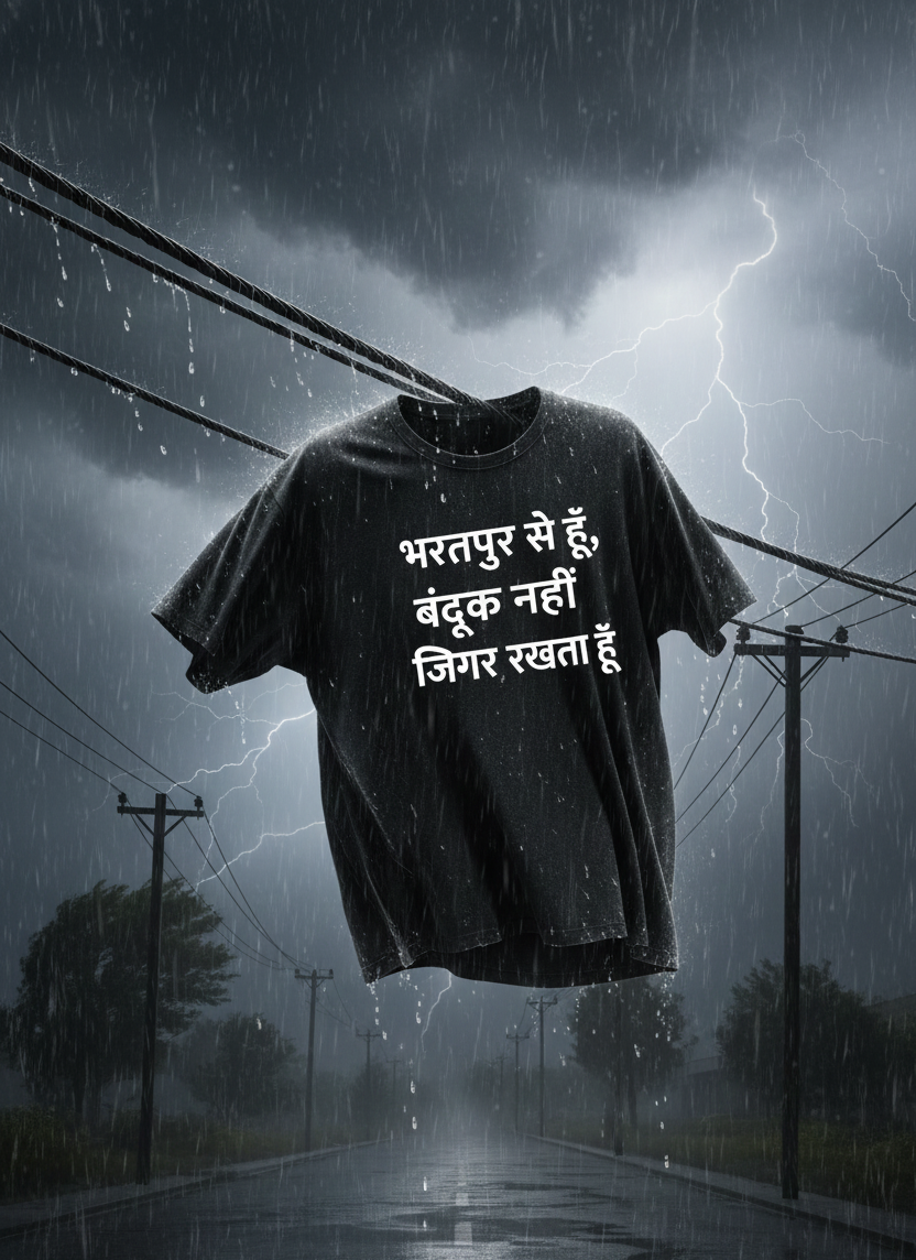 Bharatpur Pride Oversized Black T-Shirt: "Bandook Nahi Jigar Rakhta Hoon" | Streetwear Tee