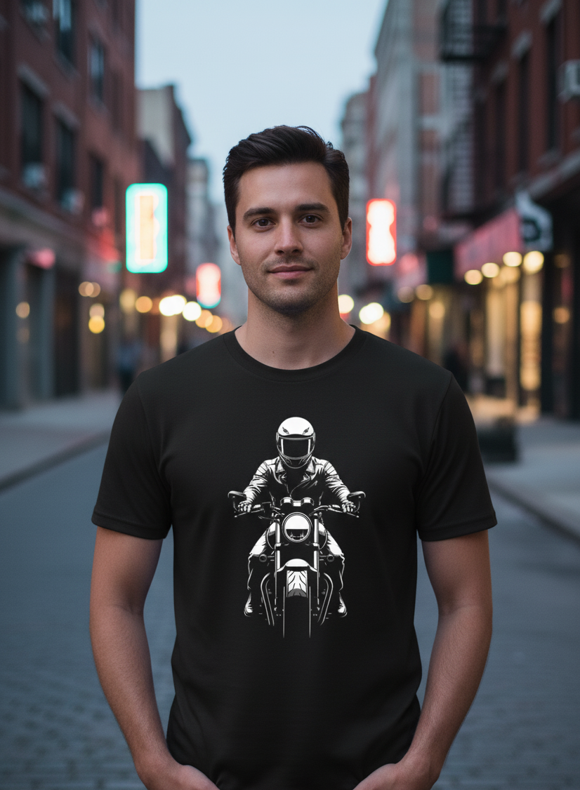 The Apex Core Biker Tee | Double Side Print Oversized Black T-Shirt