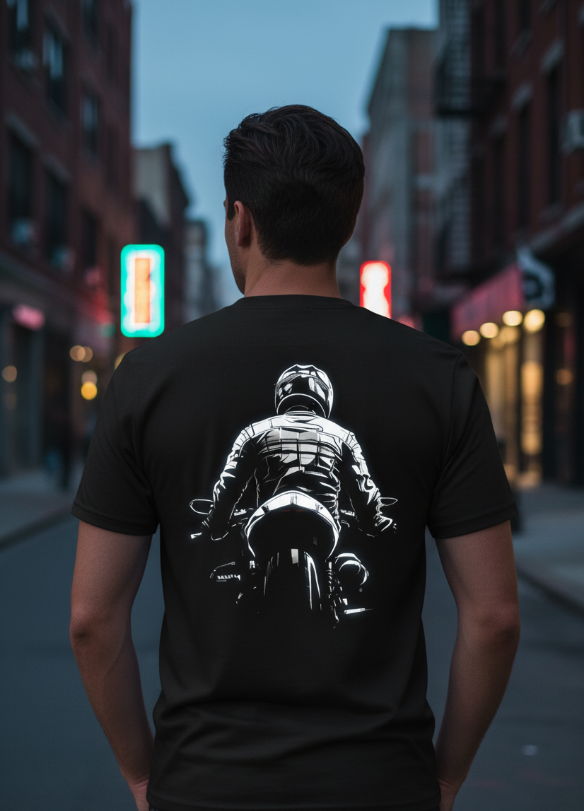 The Apex Core Biker Tee | Double Side Print Oversized Black T-Shirt