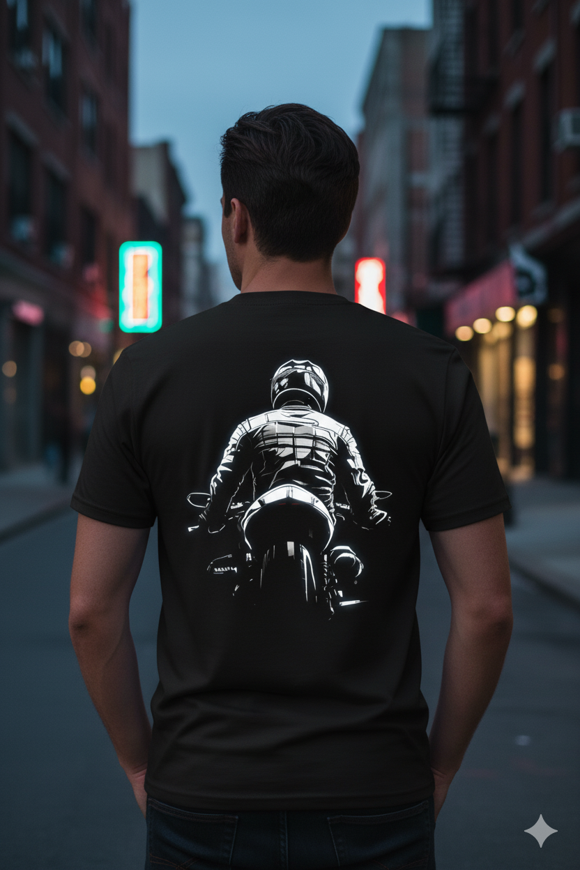 The Rider's Stare T-Shirt: Front View Classic Biker Tee