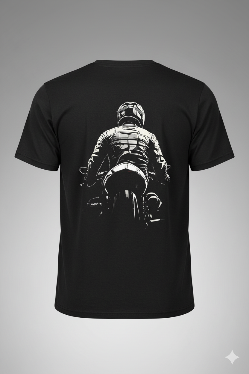 The Rider's Stare T-Shirt: Front View Classic Biker Tee