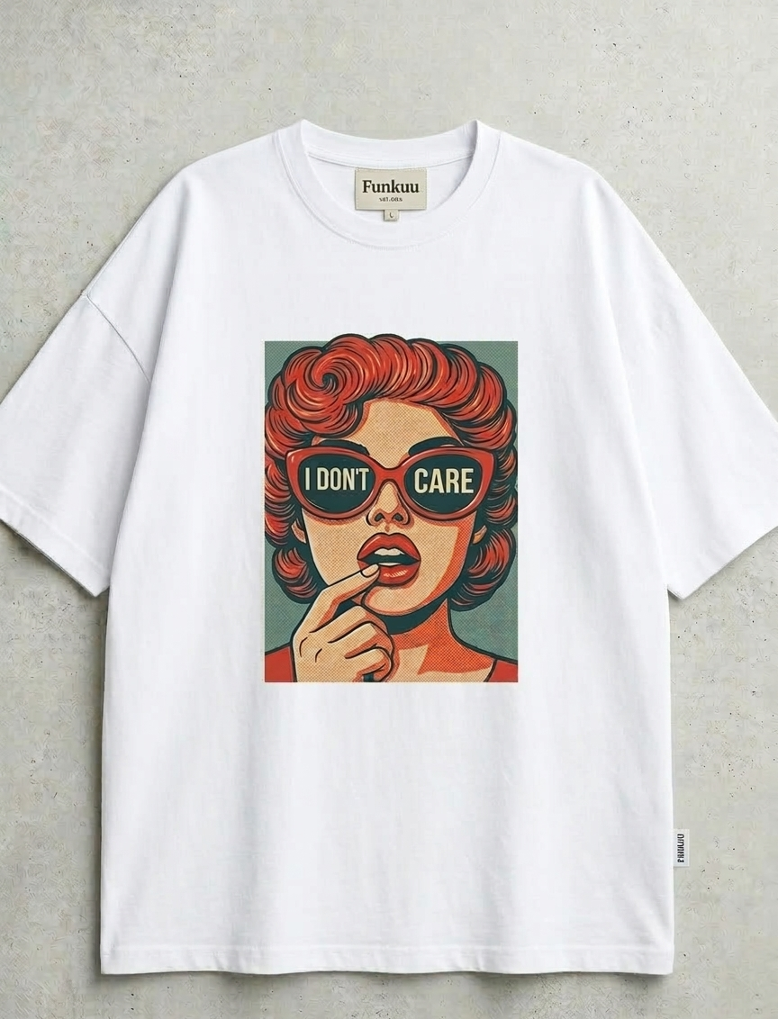 “I Don’t Care” Retro Pop Art Graphic Oversized T-Shirt – Vintage Streetwear Tee