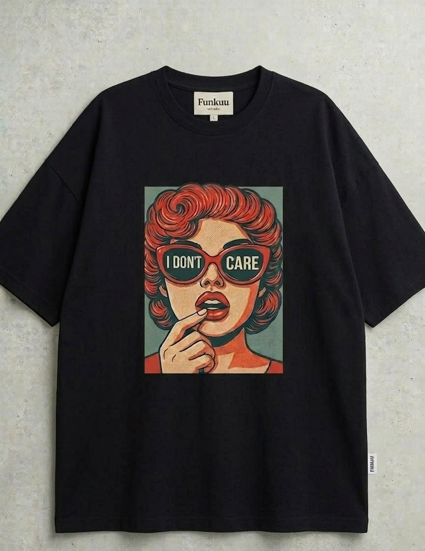 “I Don’t Care” Retro Pop Art Graphic Oversized T-Shirt – Vintage Streetwear Tee