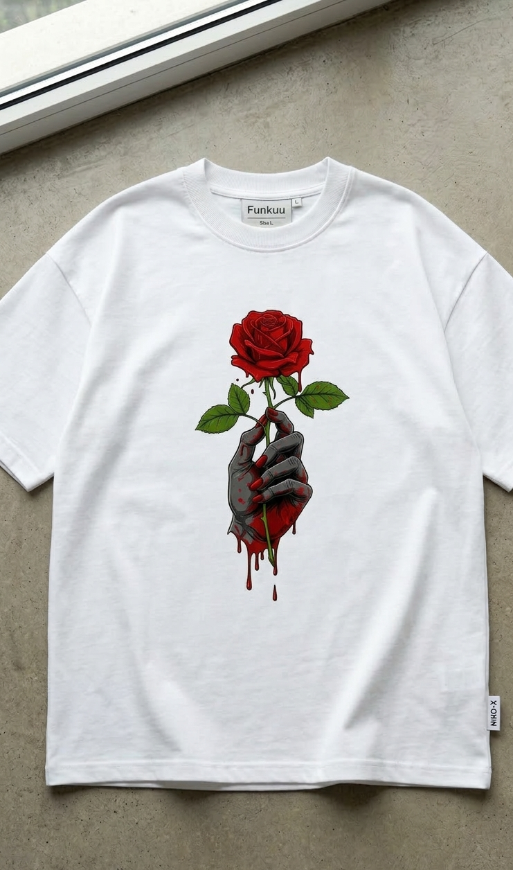 Red Rose Graphic Oversized T-Shirt – Dark Aesthetic Streetwear Cotton Tee