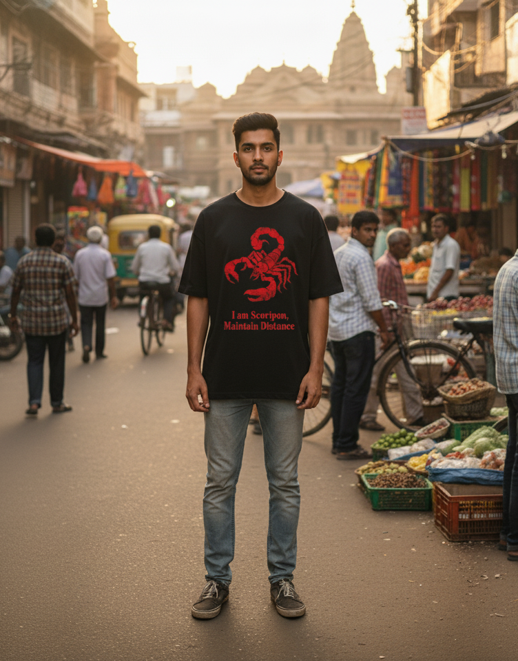 The Scorpio Warning | 'Maintain Distance' Zodiac Oversized Tee