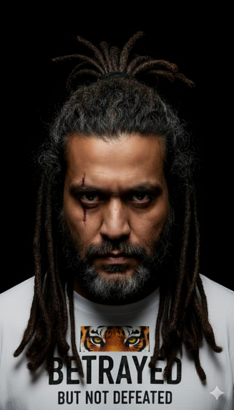 BETRAYED BUT NOT DEFEATED Oversized White T-Shirt | Tiger Eye Resilience Tee