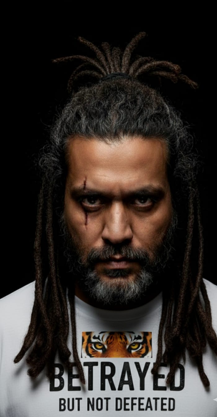 BETRAYED BUT NOT DEFEATED Oversized White T-Shirt | Tiger Eye Resilience Tee