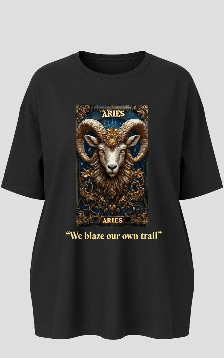 The Aries Pioneer | 'Blaze Your Trail' Zodiac Oversized Tee | Fire Sign Collection